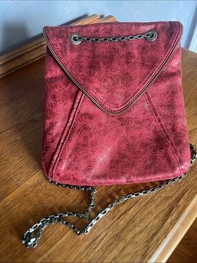 Matt & Nat Distressed Red Faux-Leather Envelope Crossbody with Chain Strap